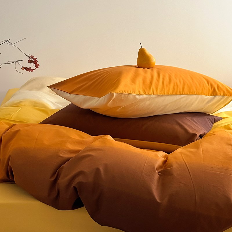 渐变色全棉被套三四件套150x2x00x230单人宿舍被罩1.8米床笠款