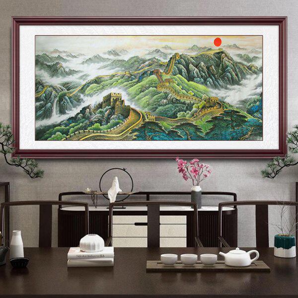 长城画靠山图客厅装饰画新中式会议室茶室挂画实木国画办公室挂画