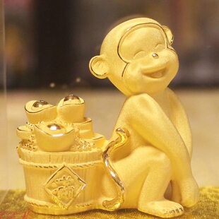 生肖绒沙金猴如意摆件猴年贺岁工艺品聚宝盆家居装饰品办公室摆设