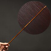 精工麈尾复古文人遮羞风雅扇夏季 圆形团扇子大漆竹编扇古风舞蹈扇