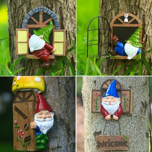 创意阳台花园墙面装饰挂牌庭院造景布置树上挂饰可爱小矮人挂件