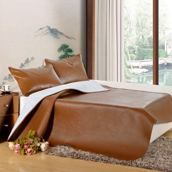 牛皮席 头层水牛皮凉席带枕套夏季纯色三件套1.5米1.8m床x2.0棕色