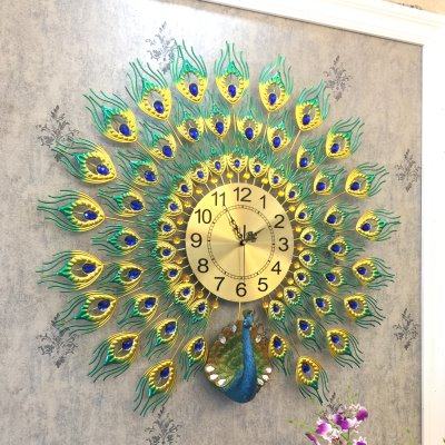 孔雀挂钟客厅现代简约钟表创意家用装饰表壁钟静音电子钟石英时钟