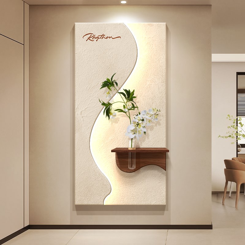 轻奢入户玄关装饰画2025新款正对门高级感带灯挂画走廊过道壁画