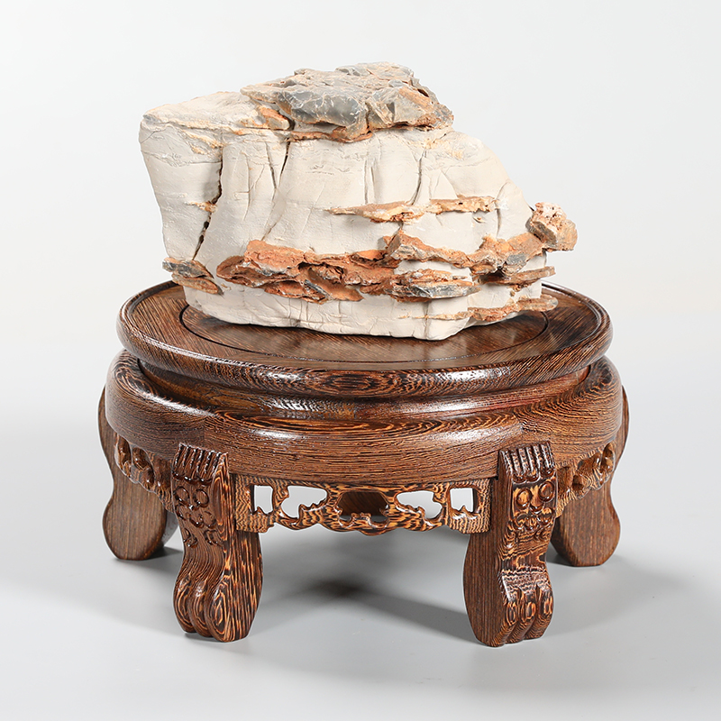 鸡翅木实木观音佛像工艺品摆件石头底座托架圆形花瓶鱼缸花盆底座