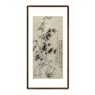 国画竹子画新中式客厅墙面装饰画办公室竖版挂画郑板桥竹石兰蕙图