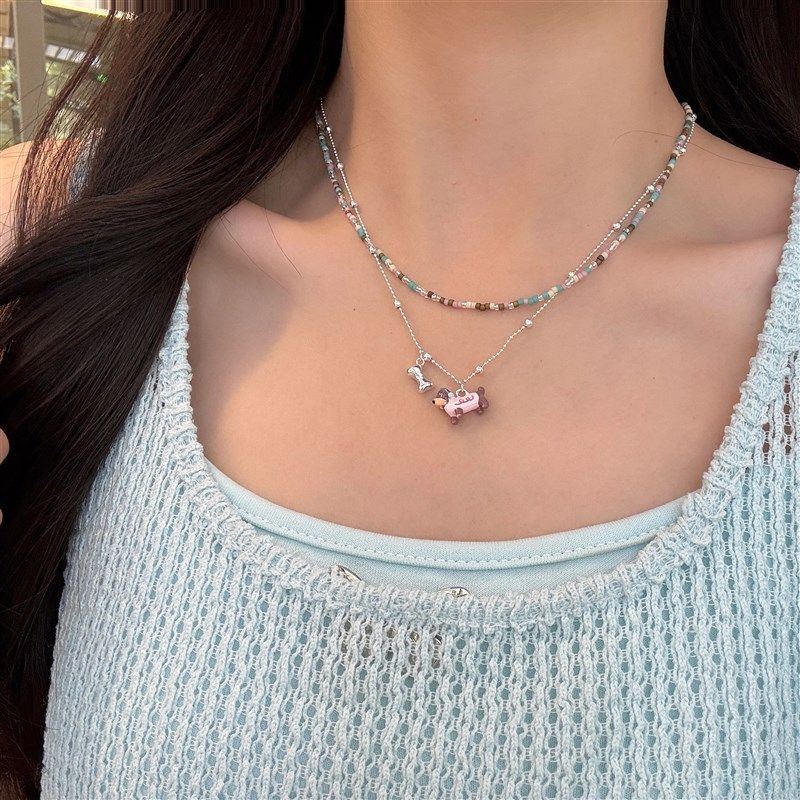 【蜜桃茶】夏日可爱彩色腊肠小狗双层项链少女感锁骨链颈链配饰,饰品/流行首饰/时尚饰品新,项链,淘宝优惠券,粉丝福利购,淘宝优惠卷