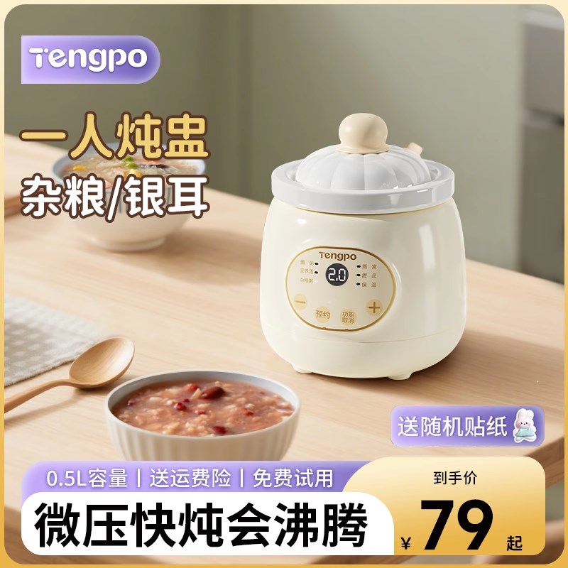 藤婆电炖锅微压快炖一人食多功能迷你燕窝小炖盅煲汤煮杂粮粥神器
