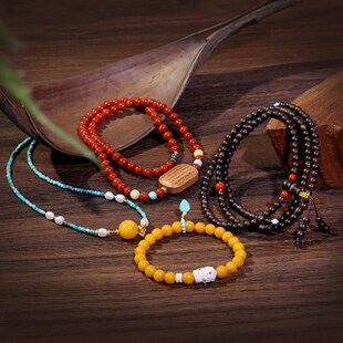 文玩设计款系列专拍.南红手串绿松石蜜蜡猛犸沉香散珠子吊坠手链