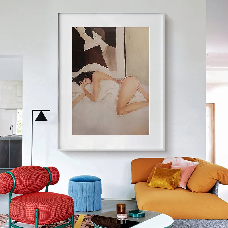 《独处》法式覆古慵懒风玄关纯手绘油画 画艺术感抽象人物客厅装