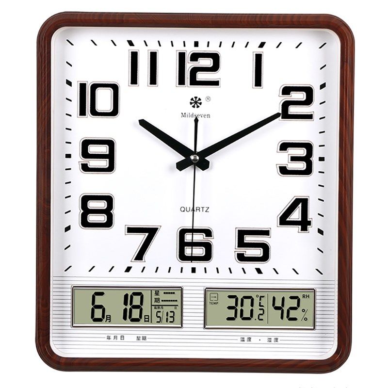 方形钟表挂钟客厅时钟日历温度时钟2024新款现代家用石英钟挂墙上