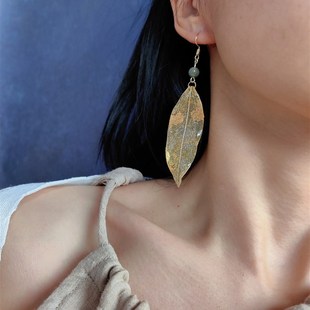 真叶脉树叶滴胶蕨类长款修脸型小清新创意小众真树叶植物耳环女