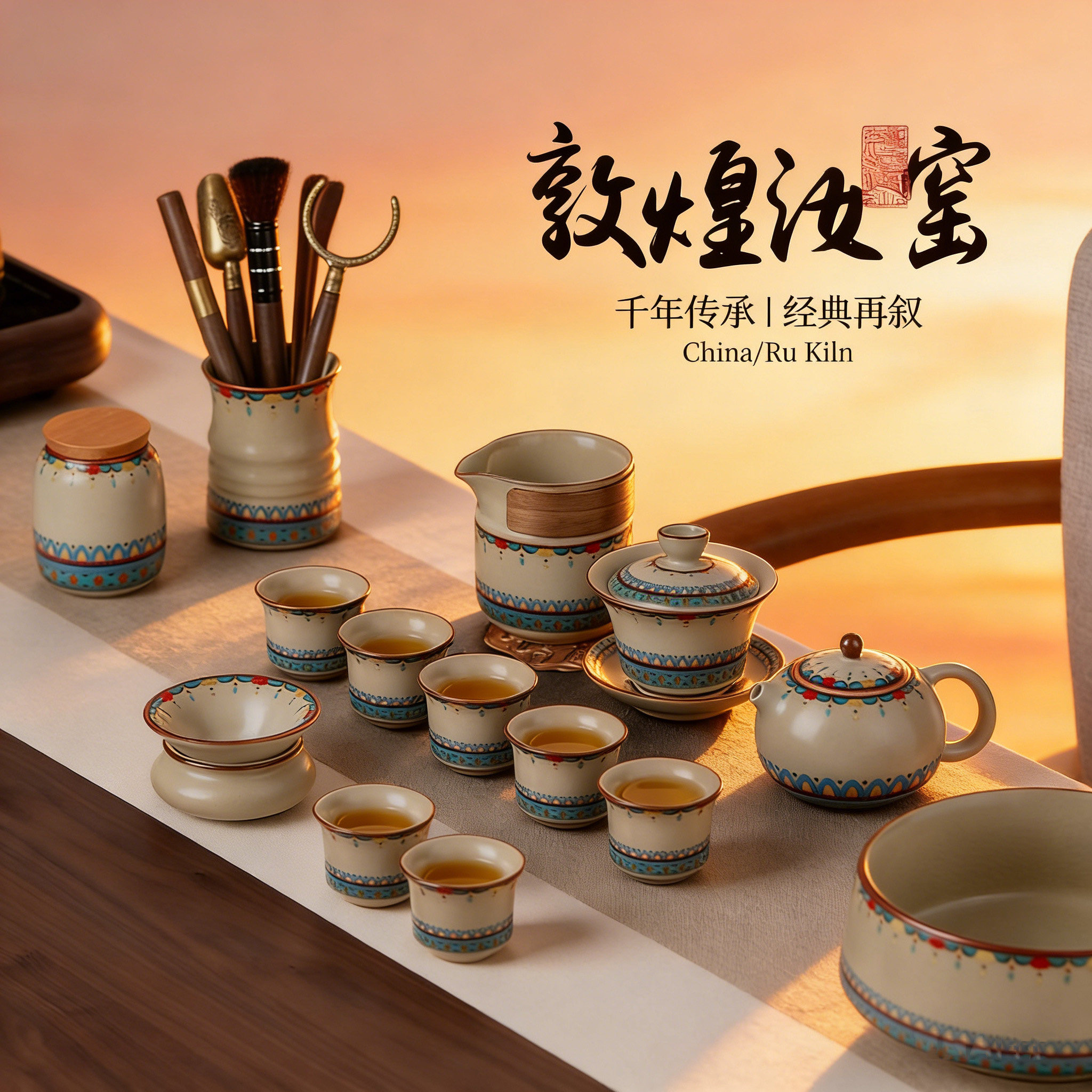 景德镇汝窑功夫茶具套装陶瓷家用