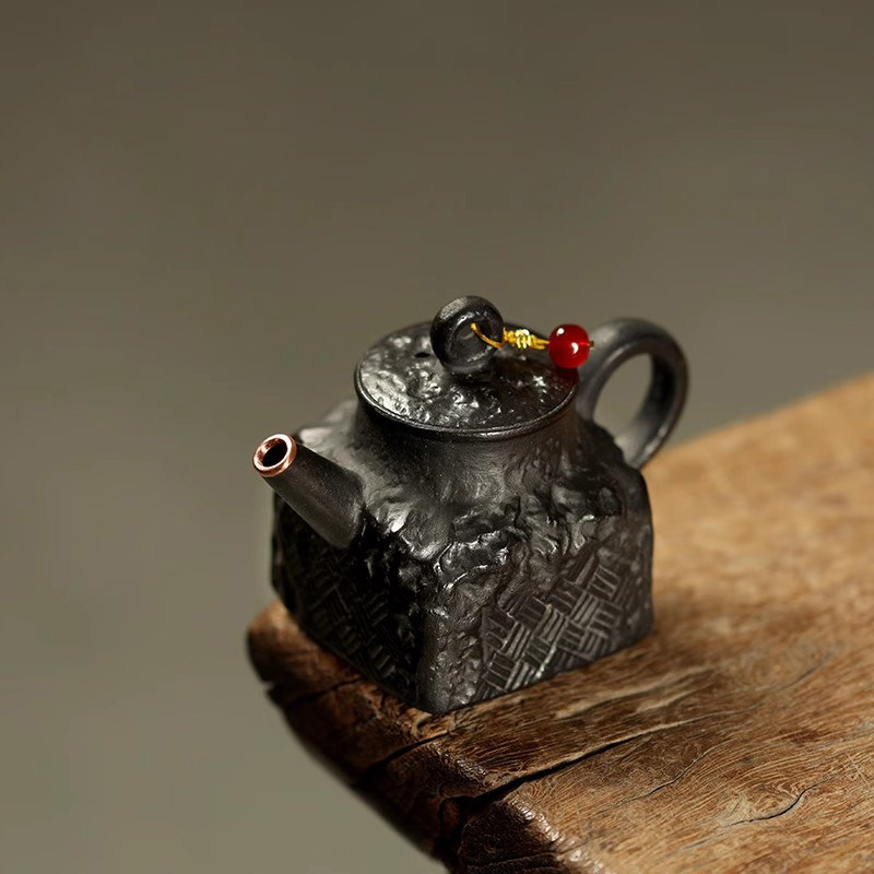 手作侘寂方壶日式紫砂粗陶泡茶壶