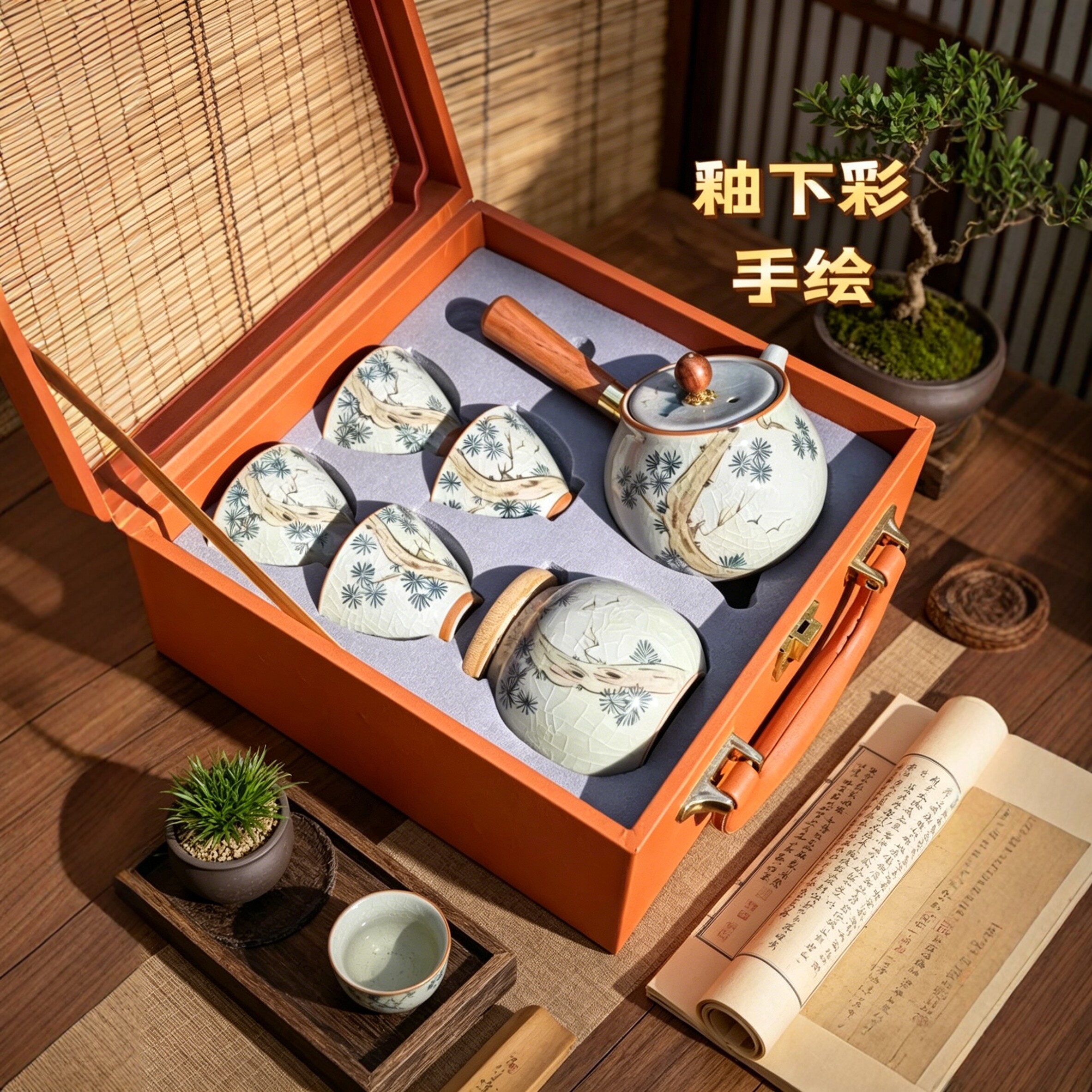 景德镇手绘一壶四杯陶瓷功夫茶具
