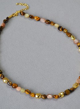 秋冬新款欧美小h众设计复古文艺美拉德虎眼石串珠个性时尚气质项