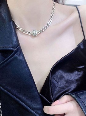 韩版冷淡a风个性笑脸项链女复古重工时尚锁骨链朋克嘻哈蹦迪毛衣