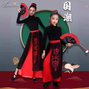 儿童舞蹈服古典舞演出服古装汉y服中国风舞蹈服扇子舞长袖裙子冬
