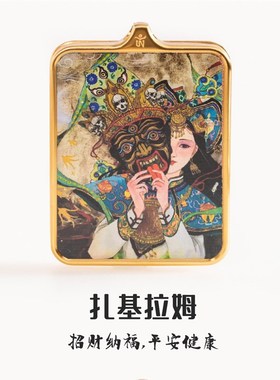 藏式唐卡书法绘画嘎乌盒纯手绘五条经文五条杠U吊坠随身佛吊坠