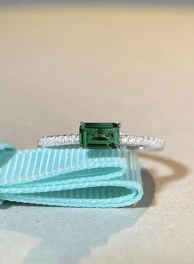 珠宝 2023新款S925银4*6mm绿锆单钻简约百搭气质Z高级戒指女