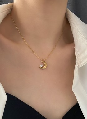 钛钢禹希不带配色高级感设计ins百搭H冷淡风月亮项链女饰品