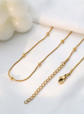 欧美热销ins风钛钢锁骨链女高级感E轻奢18k金间珠蛇骨链项链饰品