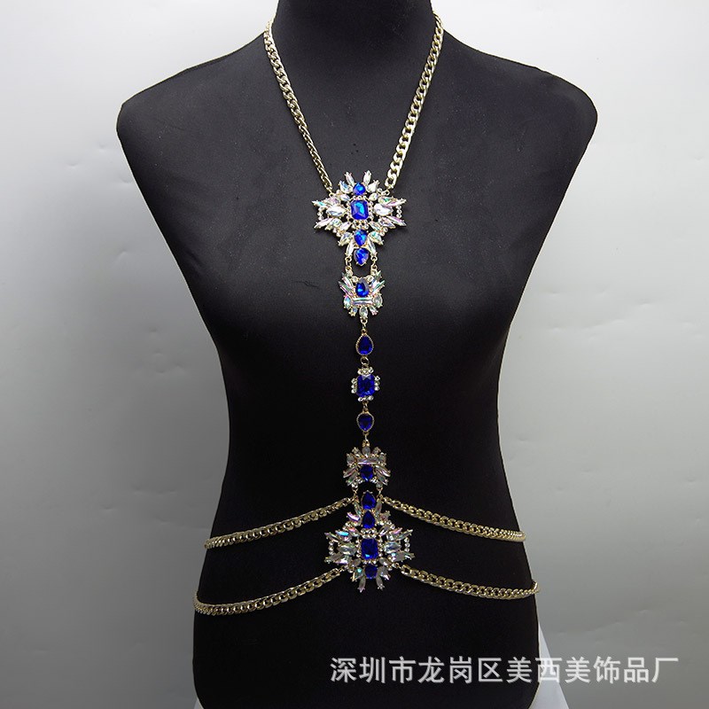 bodychain饰品s亚克力钻合金身体链欧美项链跨境饰品