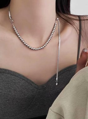 时尚简约圆珠抽拉可调节锁骨链C甜酷辣妹冷淡风网红气质项链