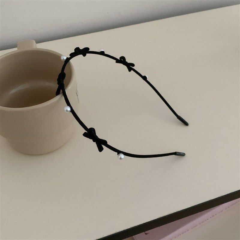 在逃公主a蝴蝶结珍珠植绒发箍女式秋冬高级感洋气时尚发卡细边头