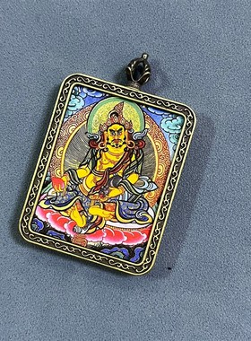 非纯手绘a黄财神唐卡吊坠厂家景区夜市地摊招财配饰纪念品代发