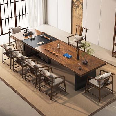 2025新款高端新中式南美胡桃木实木大板泡茶桌椅组合家用茶台茶桌