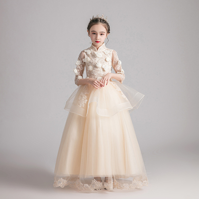 儿童礼服公主裙女童高端生日香槟色花F童婚纱主持人钢琴演出服表