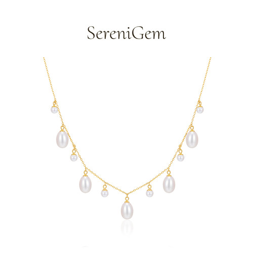 SereniGem谧彩境 S925银重工复古多颗水滴形天然淡水珍珠项链吊坠