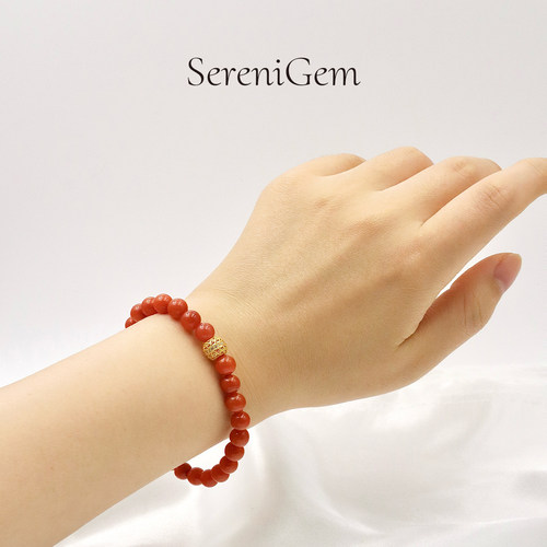 SereniGem谧彩境 S925银天然南红6mm+柿子红单圈手串