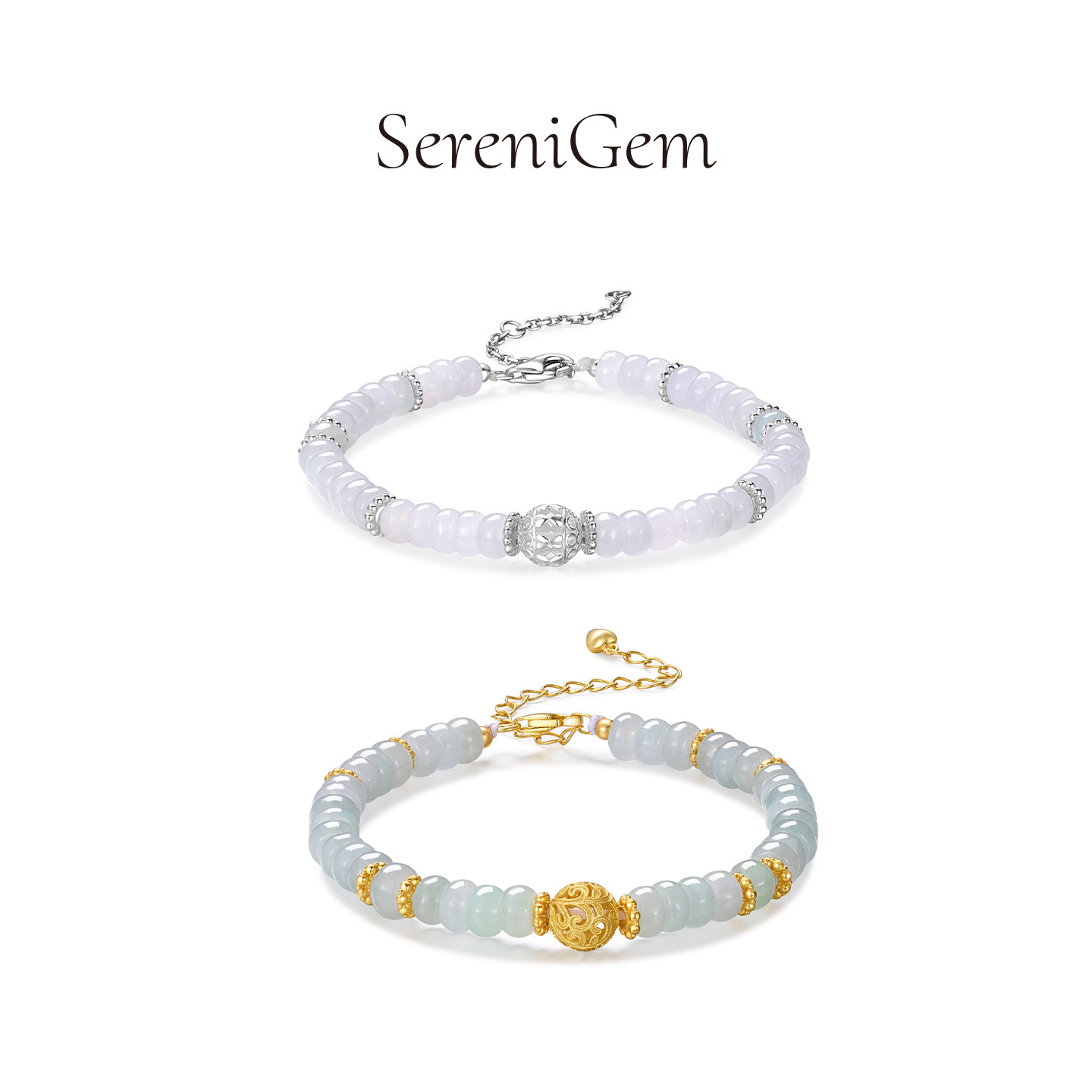 SereniGem谧彩境 天然缅甸A货翡翠白冰算珠手链银款金款卡5.5mm