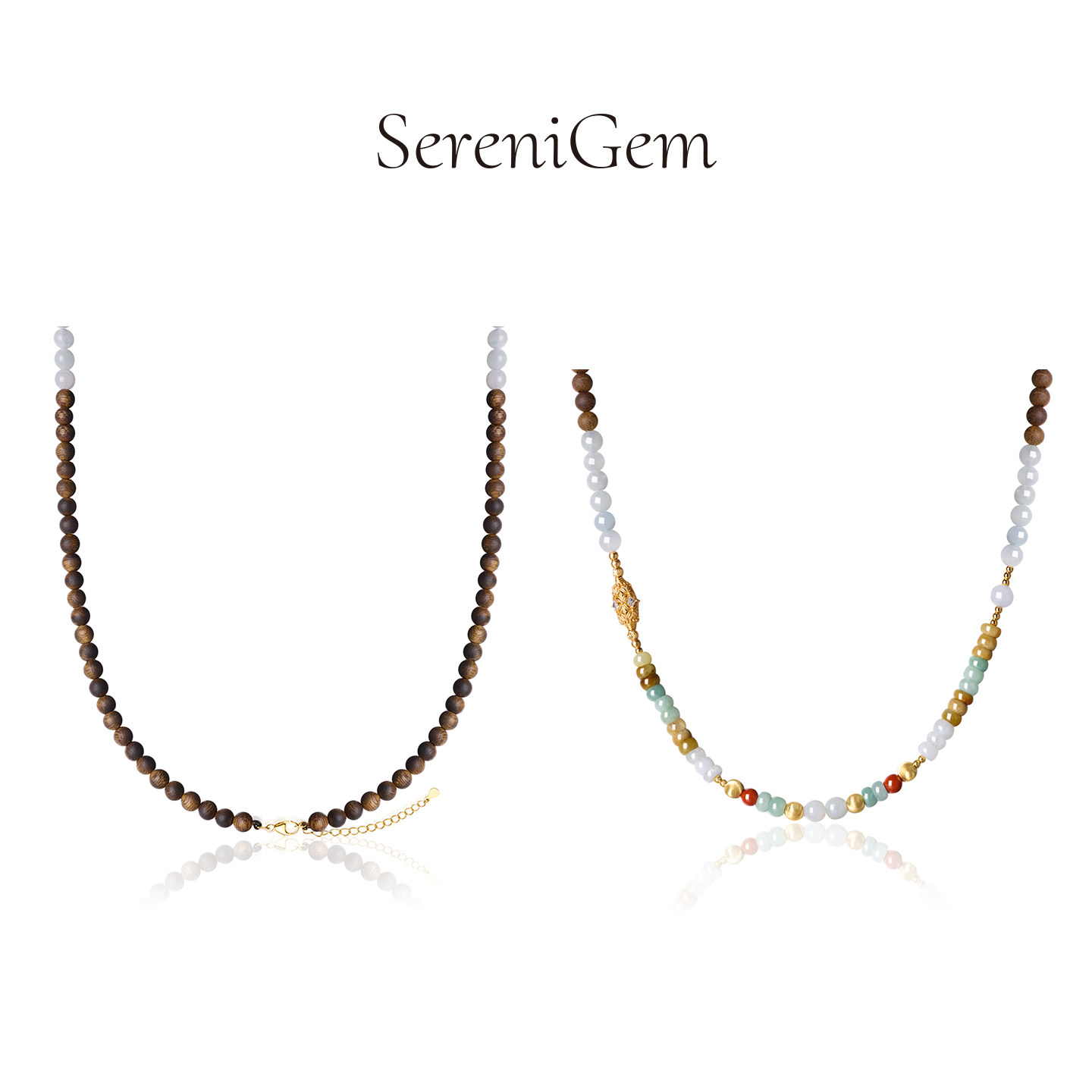 SereniGem谧彩境 翡翠三彩多宝&海南奇楠沉香珠串淡雅款奢华款