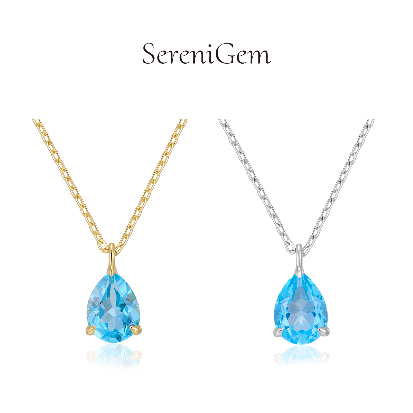 SereniGem谧彩境 天空蓝托帕石项链水滴项链金色银色链款