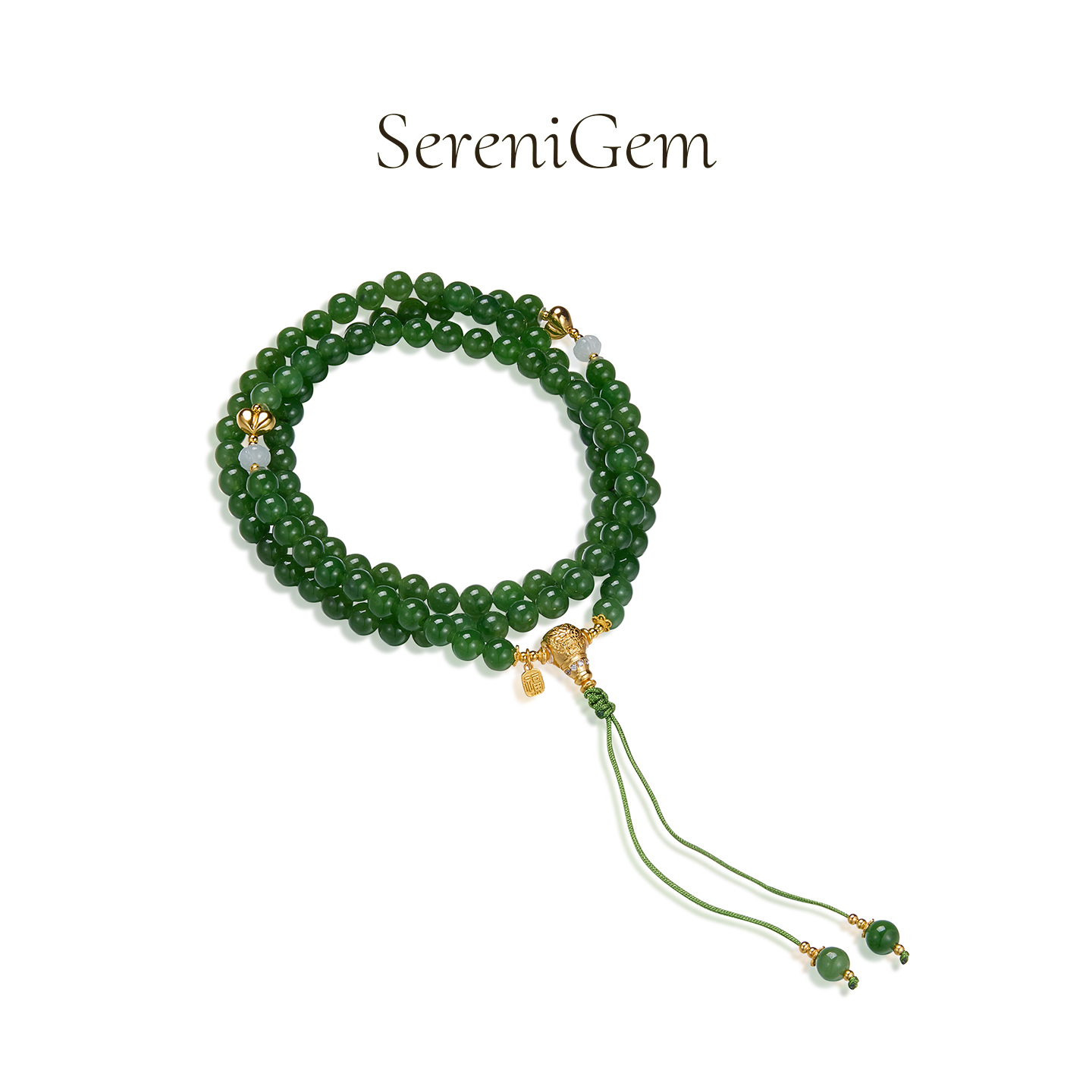 SereniGem谧彩境 s925和田玉设计款碧玉项链珠串