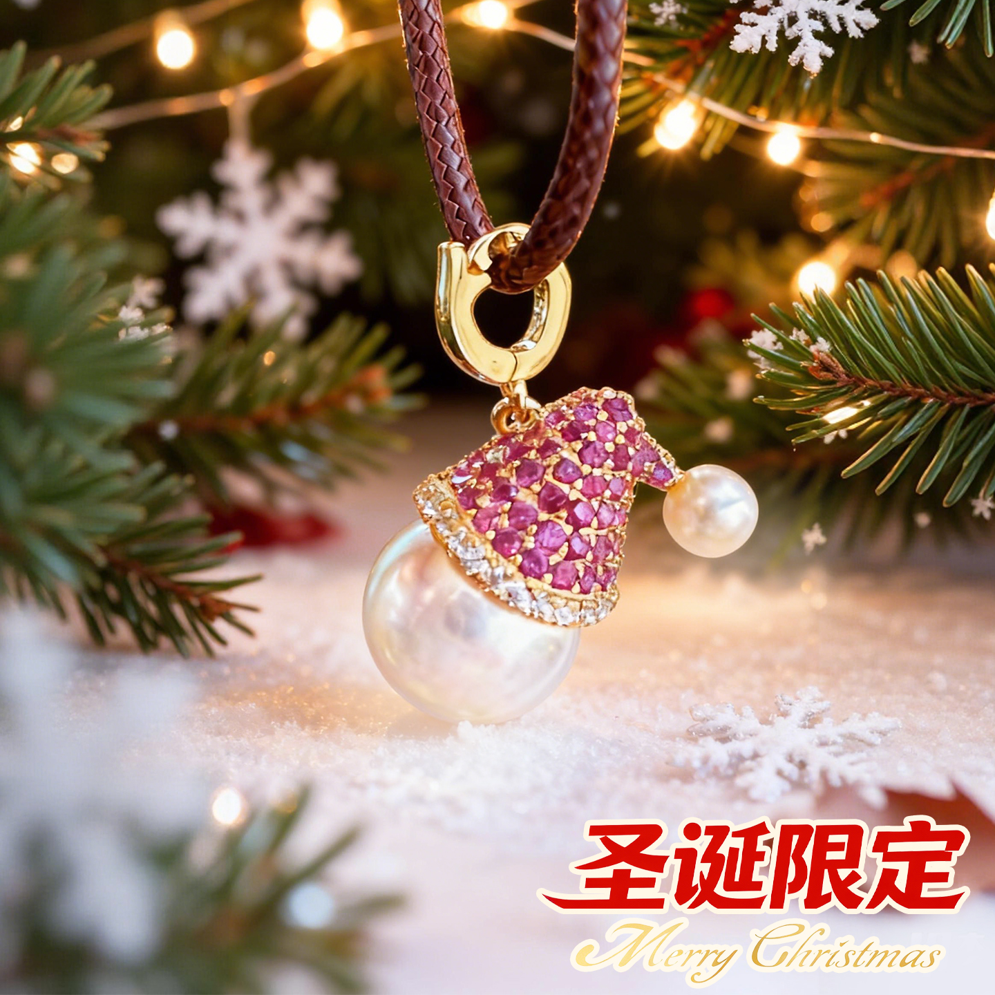 【圣诞限定】SereniGem谧彩境 S925银淡水珍珠红宝石小帽子吊坠