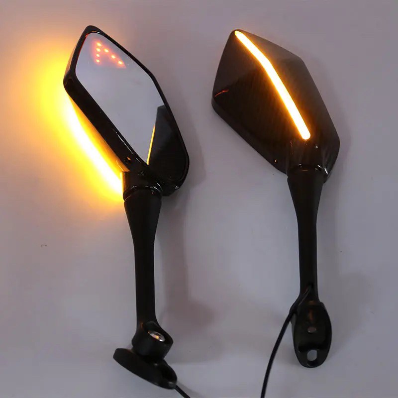 摩托车改装带LED灯后视镜跑车通用底座转向灯可常量反光镜亮面镜