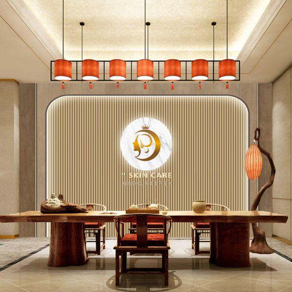3D立体简约美容院墙纸轻奢风木纹大理石logo定制前台背景墙壁纸
