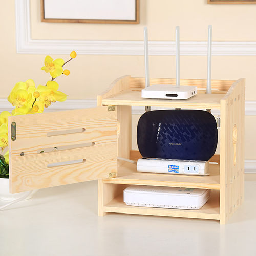 实木路由器收纳盒无线wifi收纳架子机顶盒插线板电线整理盒置物架