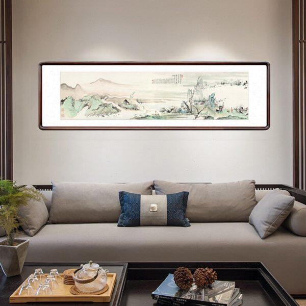 吴湖帆采莲图国画客厅沙发背景墙装饰画卧室床头书房茶室山水壁画