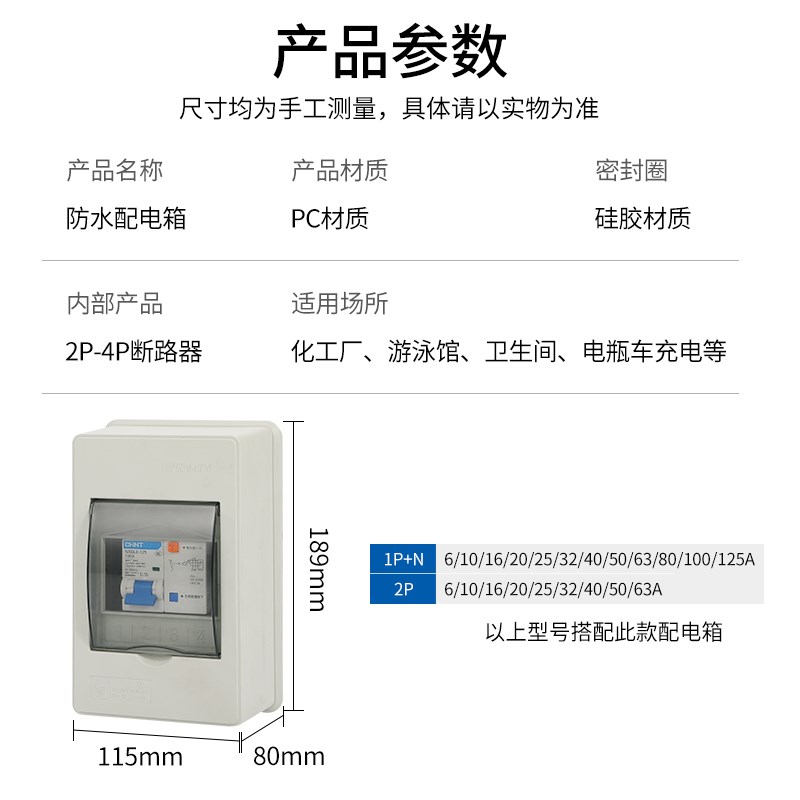 正泰配电箱带空气开关漏电保护开关套装2P充电桩专用32A 63a 100a