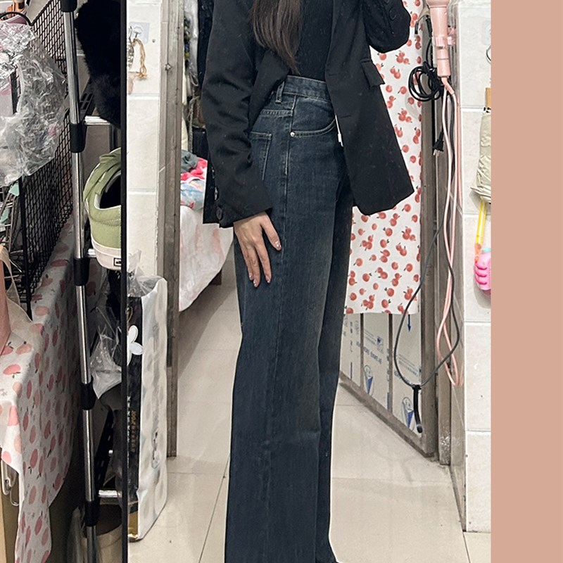 梨形身材复古微i喇叭牛仔裤女直筒早秋新款大码胖mm高腰遮胯阔腿