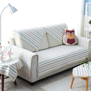 清新折北欧布艺沙发沙发垫棉线透气坐垫2罩四季 巾条纹出清 日式