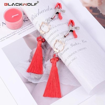 BLACKWOLF 1 Pair Cute Cat Nipple Clamps Tassel Breast Clips