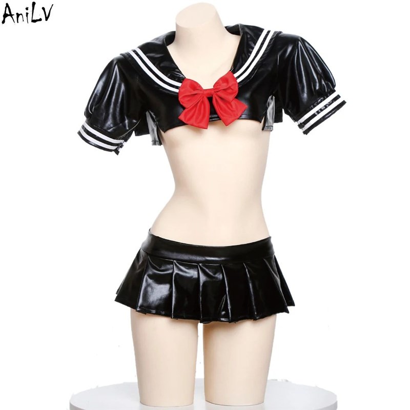 AniLV Anime Girl Student Uniform Erotic Lingerie Women Leath