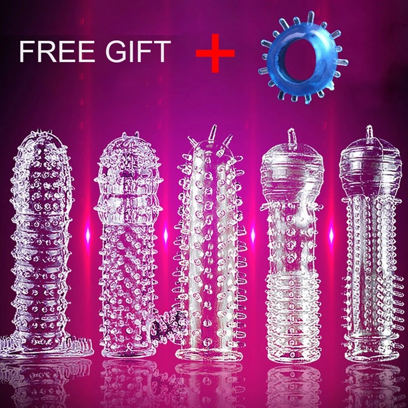 Penis Sleeve Reusable Condoms Delay Ejaculation Sex Toys