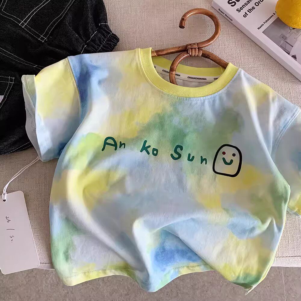 儿童短袖T恤男2026夏季新款宝宝笑脸中袖T薄款小童字母上衣纯棉